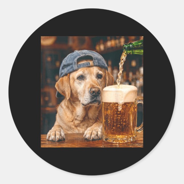 Labrador Retriever Drinking Beer Funny Dog Meme Classic Round Sticker (Front)