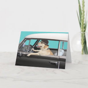 Labrador Retriever Driving Classic Car Card