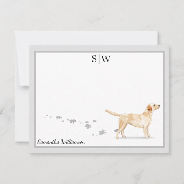 Labrador Retriever Grey Border Monogram Custom Card (Front)