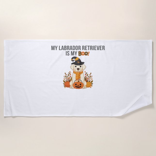 Labrador Retriever Halloween Dog  Funny Spooky Boo Beach Towel (Front)