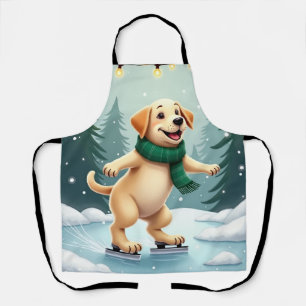 Labrador Retriever Ice Skating Christmas Painting Apron