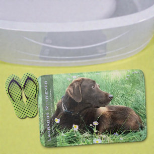Labrador Retriever In Grass and Purple Flowers Bath Mat