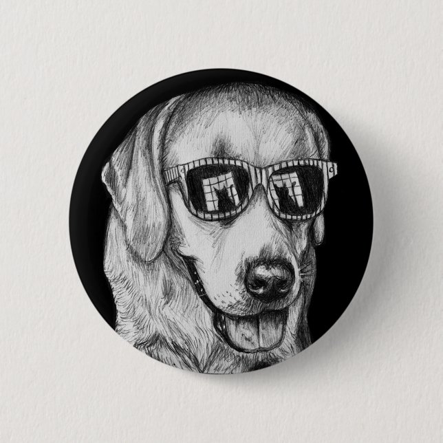 Labrador Retriever in Shades with Cat Reflection 2 Inch Round Button (Front)
