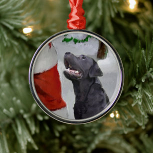 Labrador Retriever Meets Santa Christmas Metal Ornament