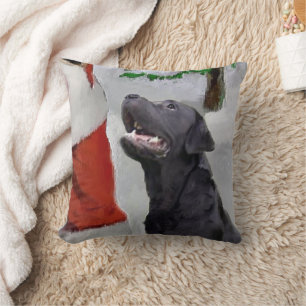 Labrador Retriever Meets Santa Christmas Throw Pillow