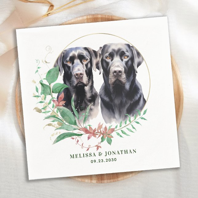 Labrador Retriever Modern Botanical Floral Wedding Napkin (Creator Uploaded)