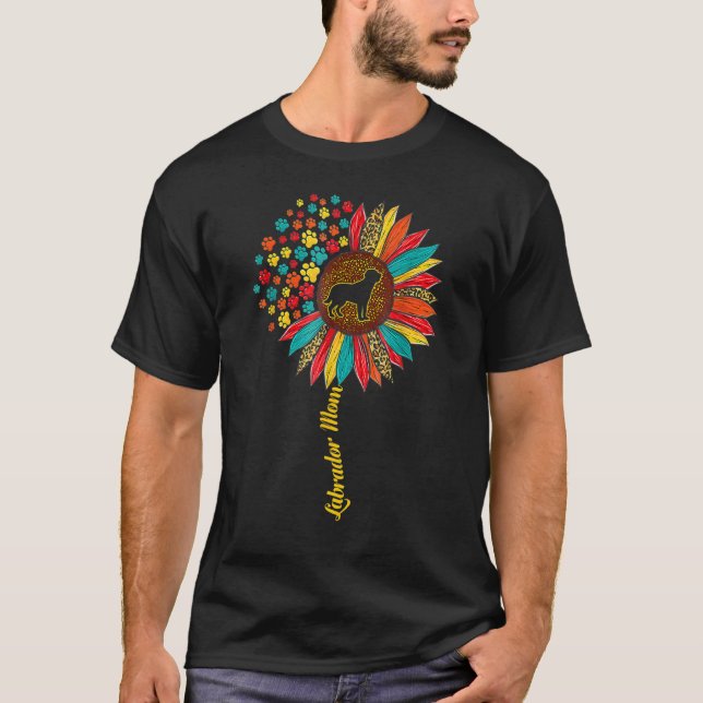 Labrador Retriever Mom Sunflower Dog Paw Colourful T-Shirt (Front)