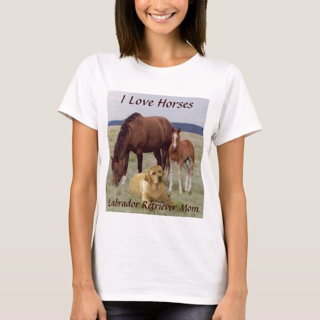 Labrador Retriever Mom T-Shirt With Horses (Front)