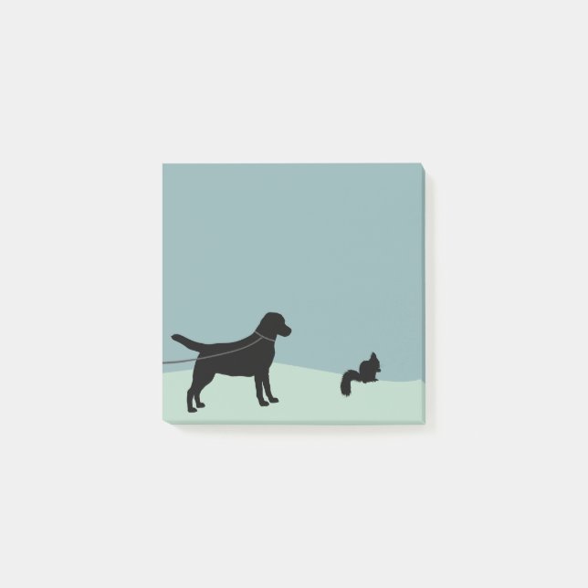 Labrador Retriever on Leash Eyeing Squirrel Post-it Notes (Front)