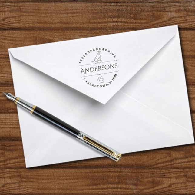 Labrador Retriever Outline Return Address Self-inking Stamp (Labrador Sitting Silhouette Return Address Self-inking Stamp.)