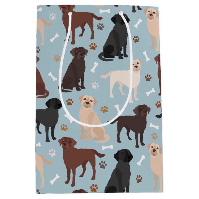 Labrador Retriever Paws and Bones Medium Gift Bag (Front)