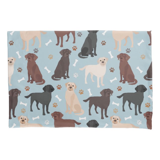 Labrador Retriever Paws and Bones Pillowcase (Front)