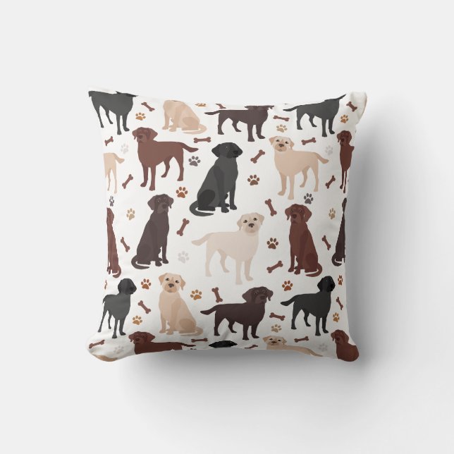 Labrador Retriever Paws and Bones Throw Pillow (Front)