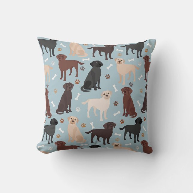 Labrador Retriever Paws and Bones Throw Pillow (Front)