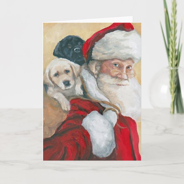 Labrador Retriever Pup Santa Dog Art Greeting Card (Front)