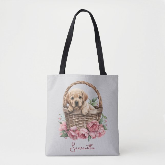 Labrador Retriever Puppy Blue Tote Bag (Front)