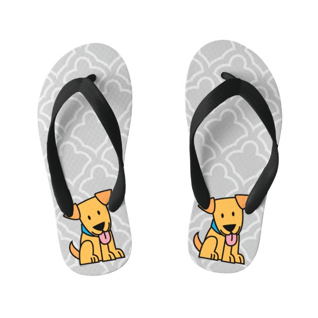 Labrador Retriever puppy dog sit golden cute pup Kid's Flip Flops (Footbed)
