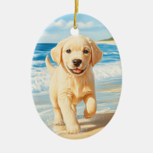 Labrador Retriever Puppy on Beach Ceramic Ornament
