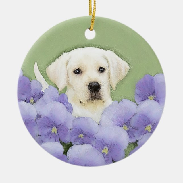 Labrador Retriever Puppy Painting Original Dog Art Ceramic Ornament (Front)
