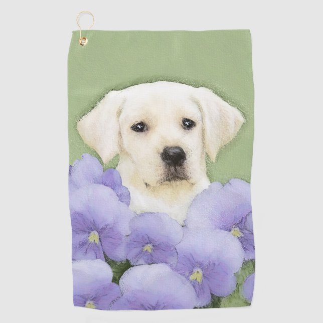 Labrador Retriever Puppy Painting Original Dog Art Golf Towel (Front)