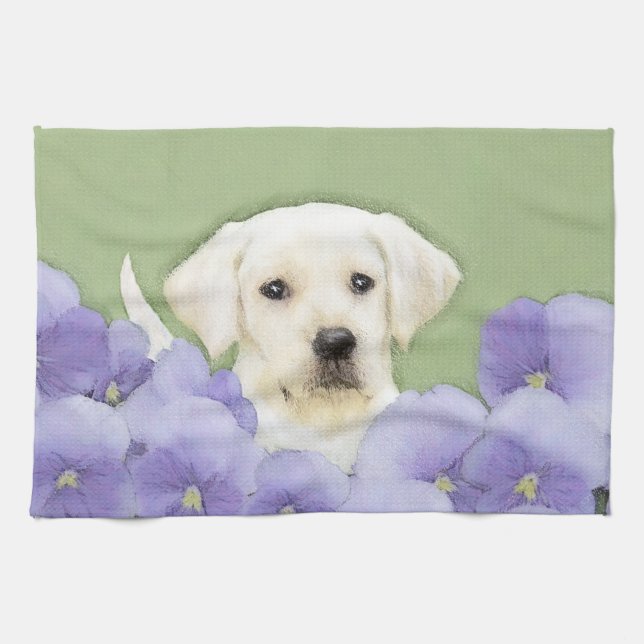 Labrador Retriever Puppy Painting Original Dog Art Kitchen Towel (Horizontal)