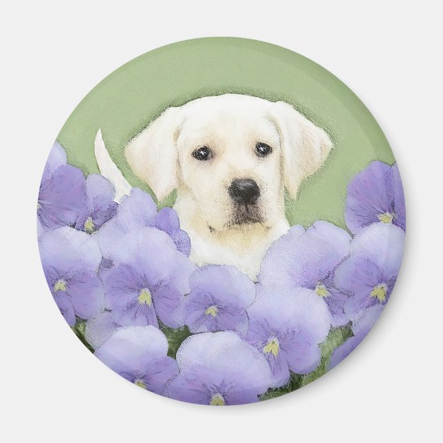 Labrador Retriever Puppy Painting Original Dog Art Magnet (Front)