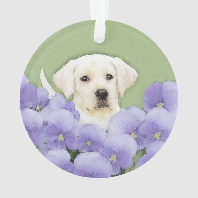 Labrador Retriever Puppy Painting Original Dog Art Ornament (Back)