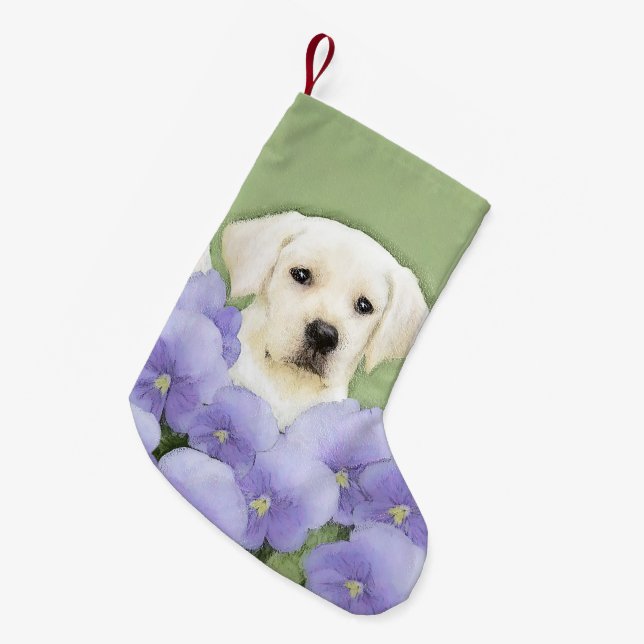 Labrador Retriever Puppy Painting Original Dog Art Small Christmas Stocking (Front (Hanging))