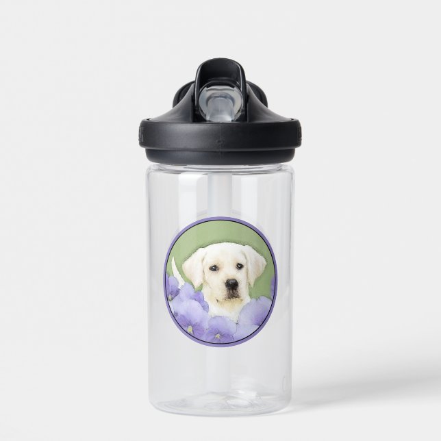 Labrador Retriever Puppy Painting Original Dog Art Water Bottle (Front)