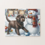 Labrador Retriever Puppy Snowman Christmas Dog Jigsaw Puzzle<br><div class="desc">Looking for a fun and engaging activity to share with your family this holiday season? Look no further than our jigsaw puzzle collection featuring playful Labrador Retrievers! As a dog lover, you'll adore the variety of designs we offer, including cute and cuddly puppies, lovable yellow, chocolate, and black Labs, and...</div>