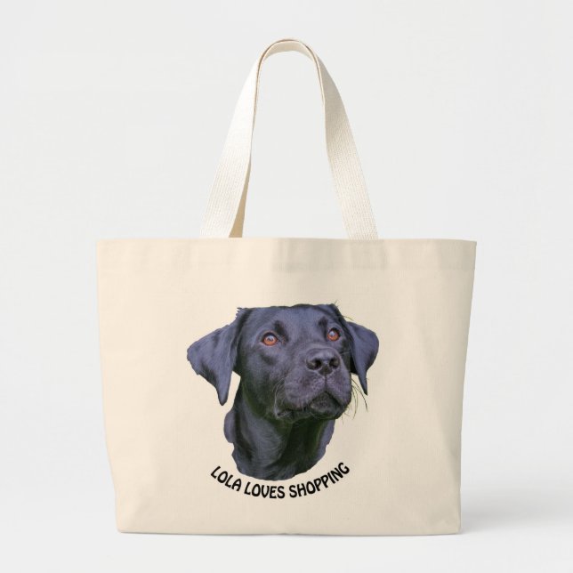 Labrador Retriever Puppy - Who Loves Shopping Large Tote Bag (Front)