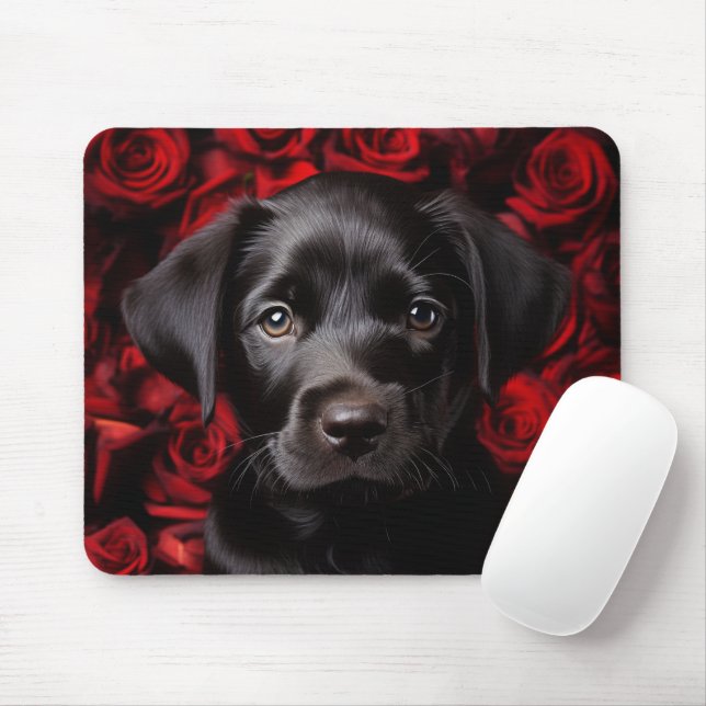 Labrador retriever puppy with roses mouse pad (With Mouse)
