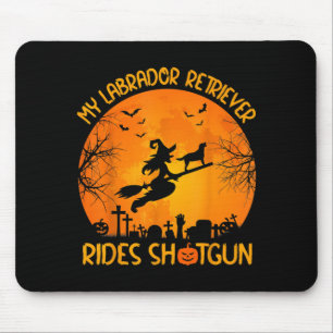 Labrador Retriever Rides Shot Witch Dog Halloween Mouse Pad