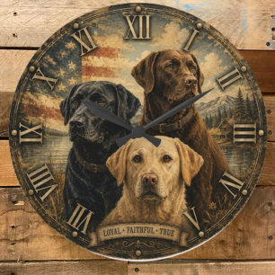  Labrador Retriever Rustic American Flag  Large Clock