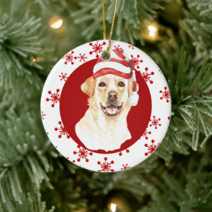 Labrador Retriever Santa Hat Red Snowflake Ceramic Ornament
