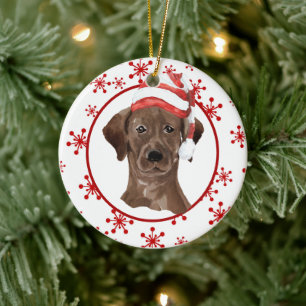 Labrador Retriever Santa Hat Red Snowflake Ceramic Ornament