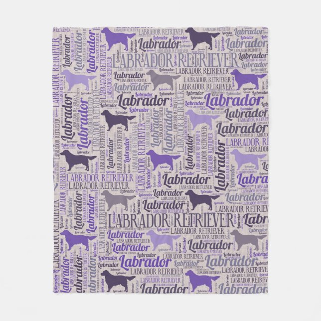 Labrador retriever silhouette and word art pattern fleece blanket (Front)
