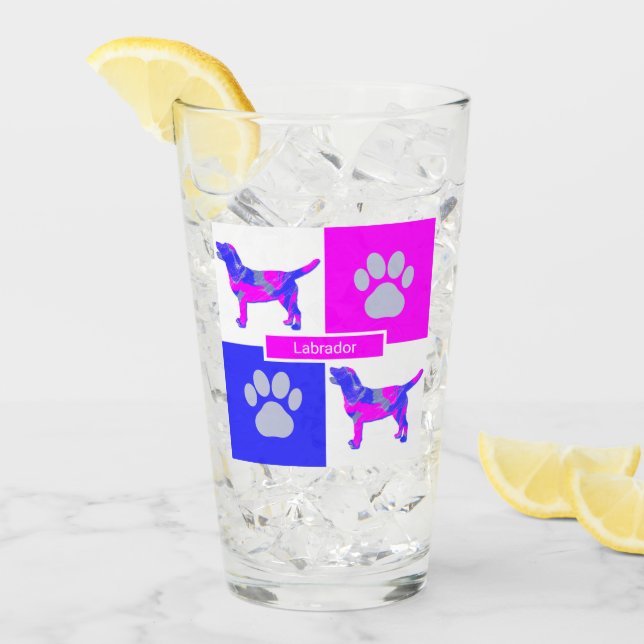 Labrador Retriever Silhouette Dog & Paw Pink Blue Glass (Front Ice)