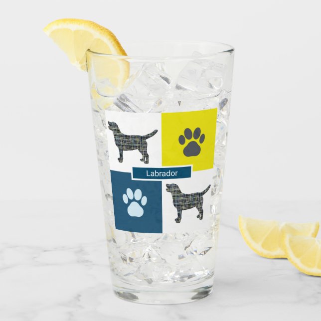 Labrador Retriever Silhouette Dog & Paw Y&B Grid Glass (Front Ice)