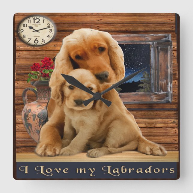 Labrador retriever square wall clock (Front)