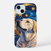 Labrador Retriever Stained Glass Night Sky Moon