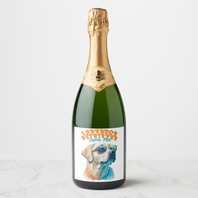 Labrador Retriever Stylish Pets Sparkling Wine Label (Front)