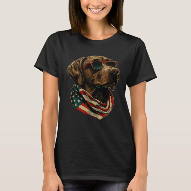Labrador Retriever USA Flag Canine Dog  4th Of Jul T-Shirt (Front)