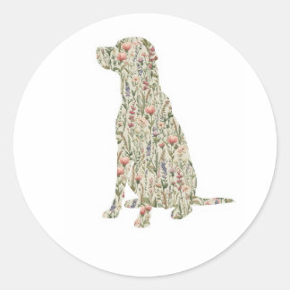 Labrador Retriever Wildflower Silhouette Botanical Classic Round Sticker