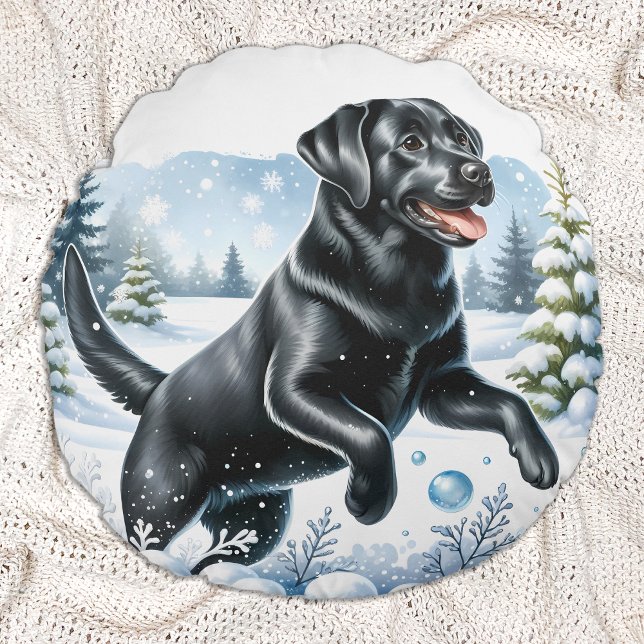 Labrador Retriever Winter Holiday Dog Christmas  Round Pillow (Creator Uploaded)