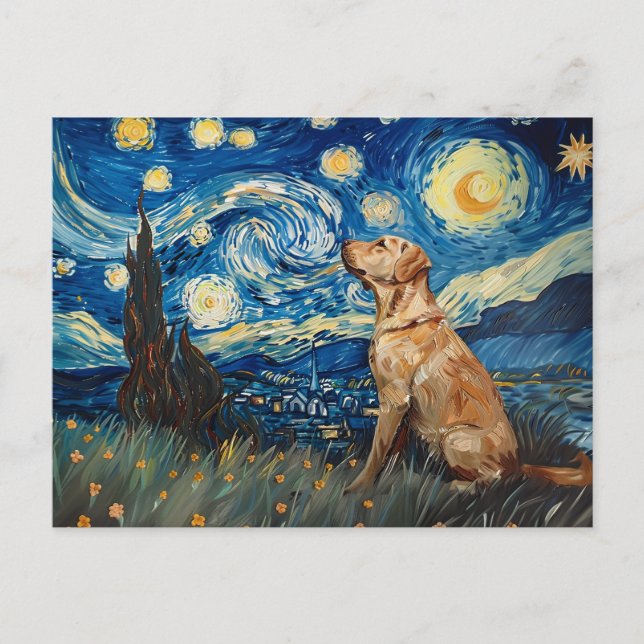 Labrador Retriever Yellow Lab Dog Starry Night Postcard (Front)