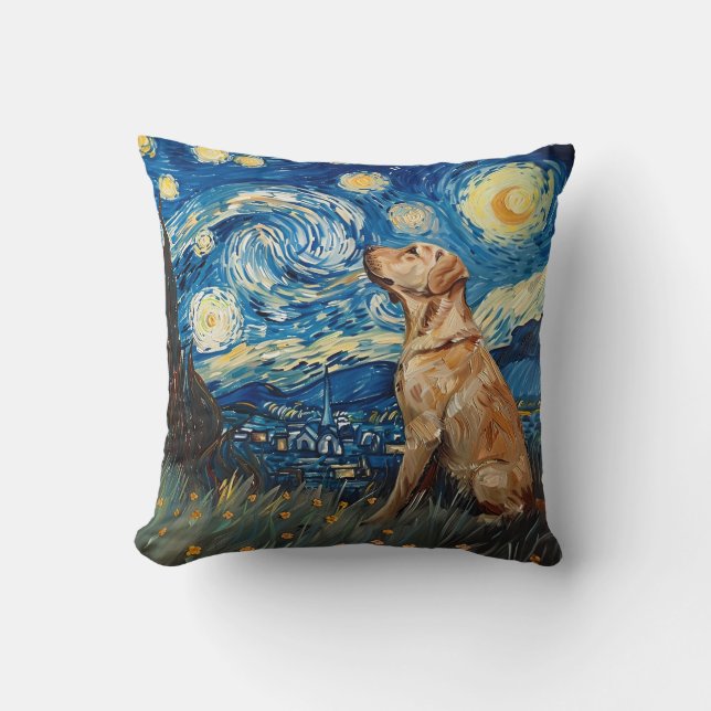 Labrador Retriever Yellow Lab Dog Starry Night Throw Pillow (Front)