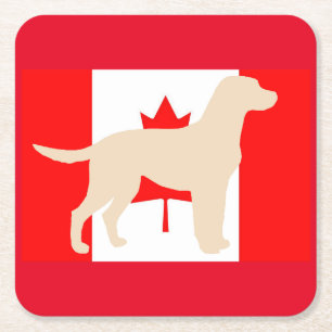 Labrador Retriever Yellow Silhouette on Flag  Square Paper Coaster