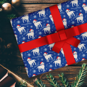 Labrador Retrievers in Christmas Hats Snowflakes Wrapping Paper