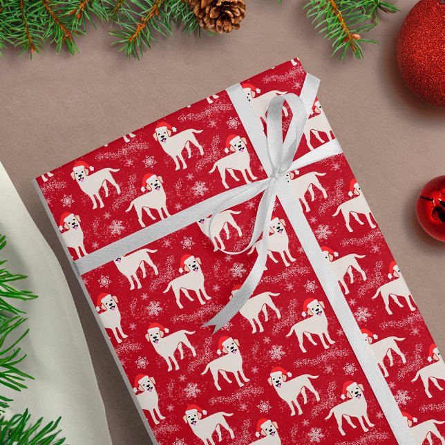 Labrador Retrievers in Christmas Hats Snowflakes Wrapping Paper (Creator Uploaded)